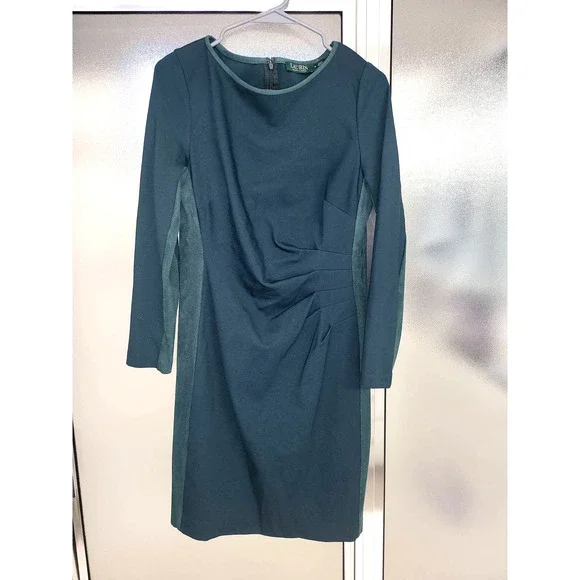 Lauren Ralph Lauren | Dresses | Lauren Ralph Lauren Dark Green Long Sleeve  Side Ruche Dress Size 8 | Poshmark